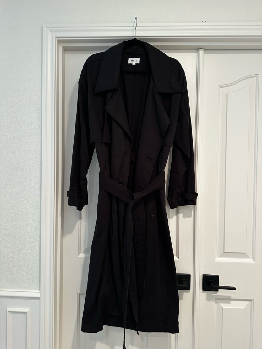 MATE Black Cotton Twill Trench Coat